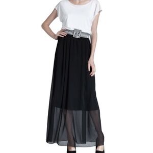 Alice & Olivia Black White Short Sleeve Maxi Dress Small